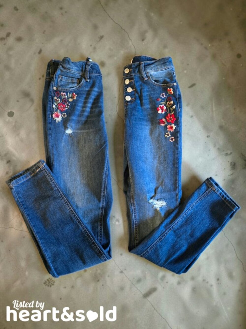 Girls So Embroidered Floral Distressed Blue Skinny Jeans
